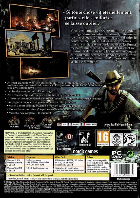 Back Cover for Deadfall Adventures (Windows)