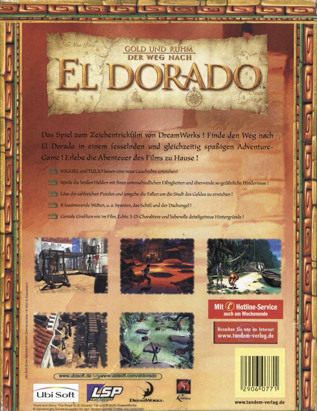 Back Cover for Gold and Glory: The Road to El Dorado (Windows) (Tandem Verlag release - Alternate article number)