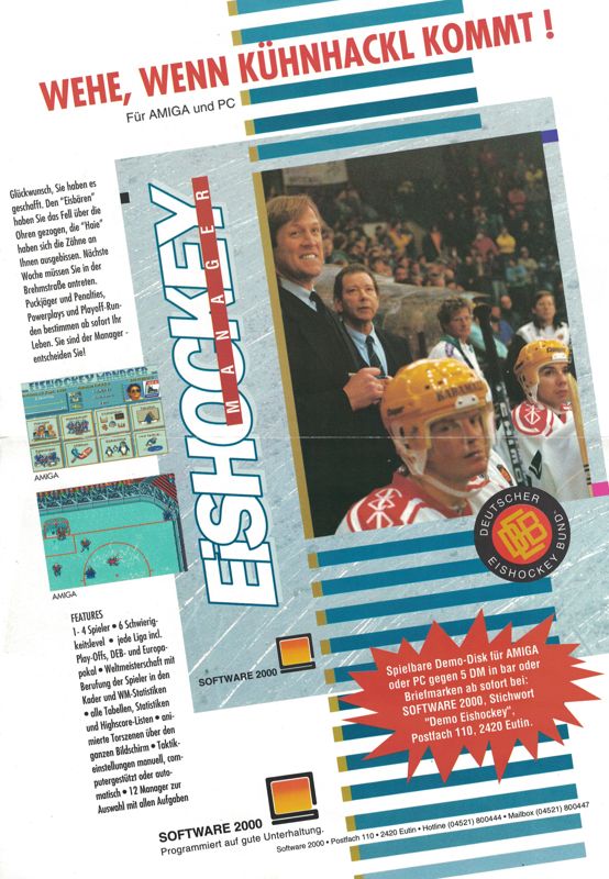 Advertisement for Eishockey Manager (Amiga) (Limited Edition with VHS-tape of DEL Season 92/93): Back
