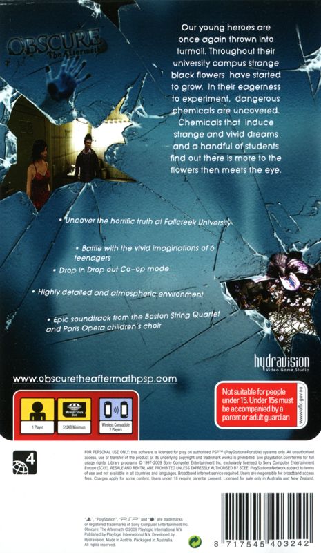 Back Cover for Obscure: The Aftermath (PSP)