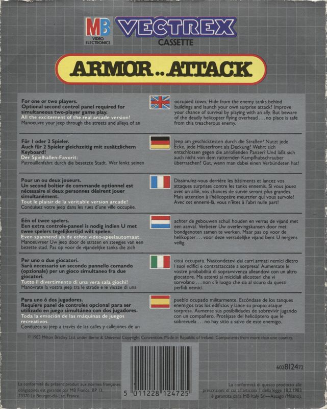 Back Cover for Armor Attack (Vectrex)