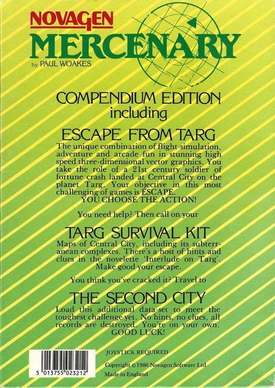 Back Cover for Mercenary: Compendium Edition (Atari ST)