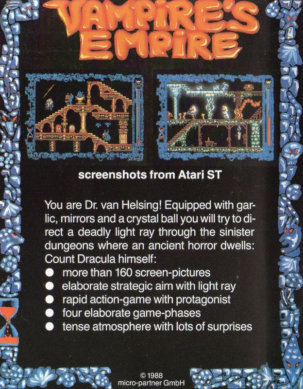 Back Cover for Vampire's Empire (Commodore 64) (Plastic Case)