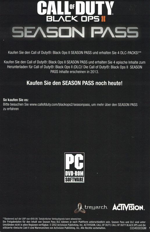 Advertisement for Call of Duty: Black Ops II (Windows): Season Pass - Back