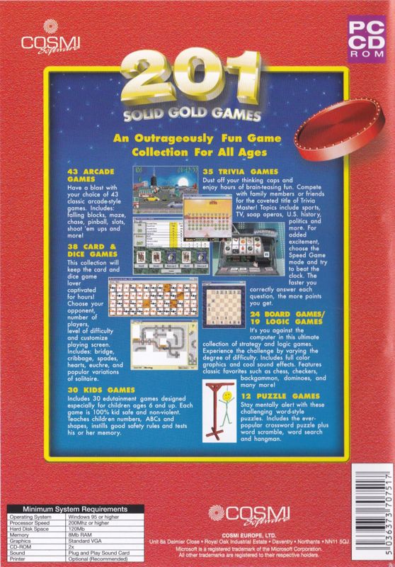 Back Cover for 201 Solid Gold Games (Windows)