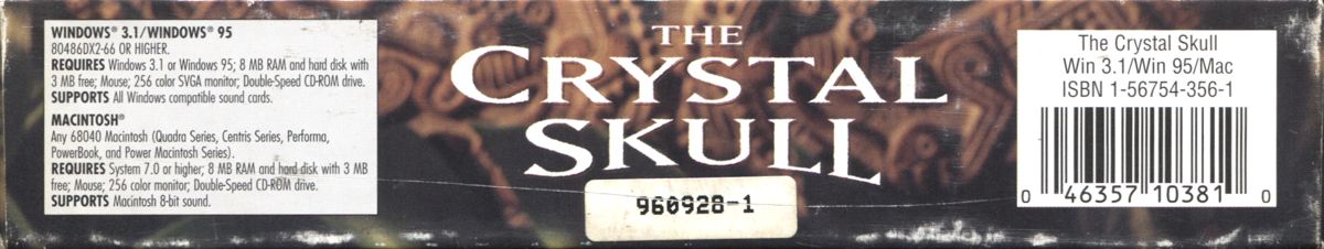 Spine/Sides for The Crystal Skull (Macintosh and Windows and Windows 16-bit): Front - Bottom