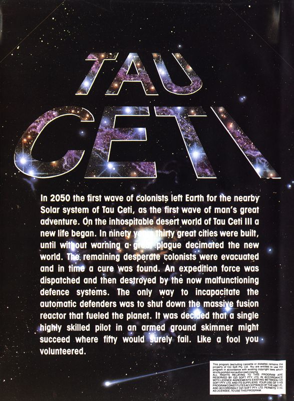 Back Cover for Tau Ceti: The Lost Star Colony (Amstrad CPC)