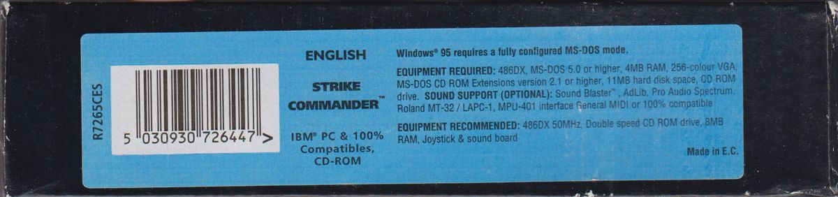 Other for Strike Commander: CD-ROM Edition (DOS) (EA CD-ROM Classics release): Box Lid - Short Side - Tech specs & Product code sticker