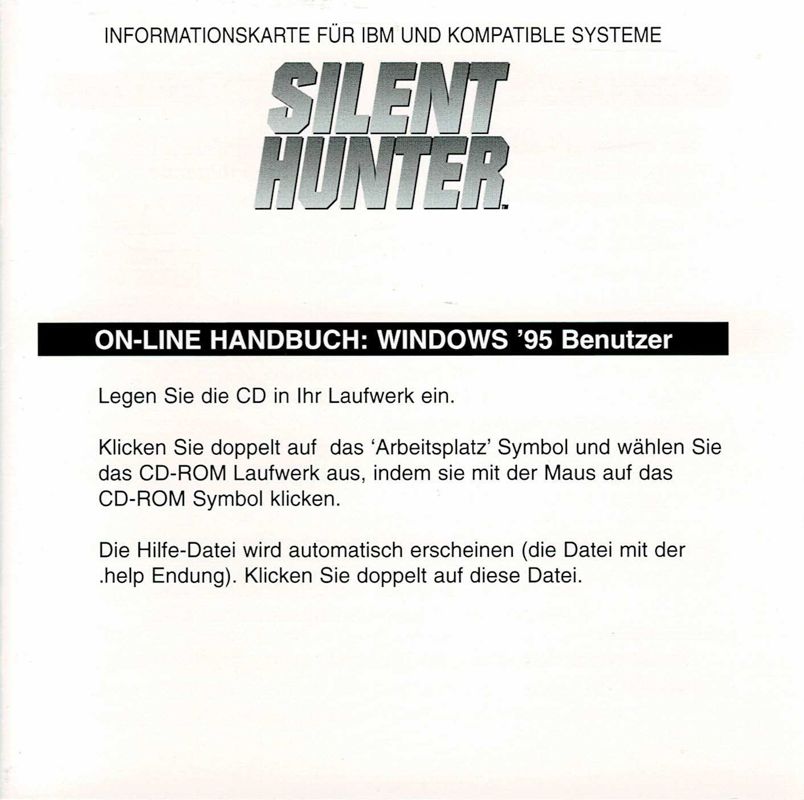 Reference Card for Silent Hunter (DOS) (Version 1.0325): Front
