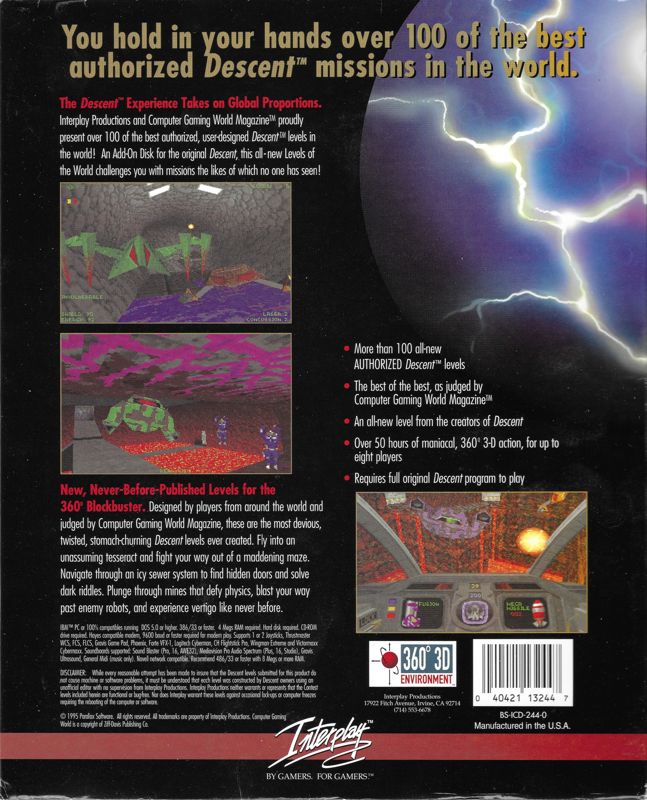 Back Cover for Descent: Levels of the World (DOS)