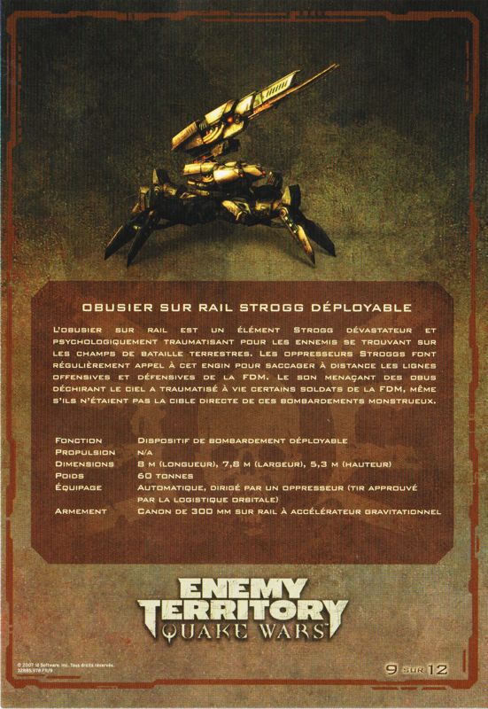 Extras for Enemy Territory: Quake Wars (Limited Collector's Edition) (Windows): Card #9 Back - Obusier sur Rail Strogg Déployable