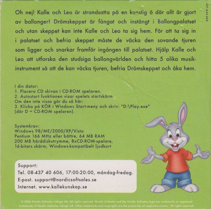 Back Cover for Reader Rabbit: Kindergarten - Bounce Down in Balloon Town! (Windows) (MAX-sponsored release)