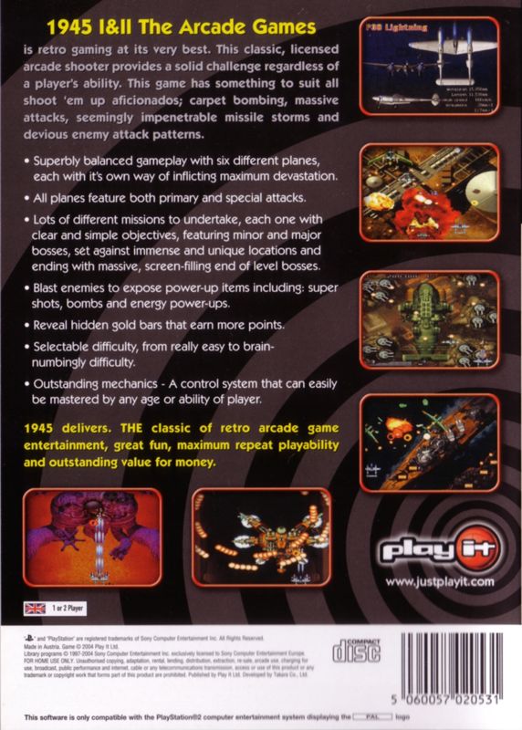 Back Cover for 1945 I & II: The Arcade Games (PlayStation 2)