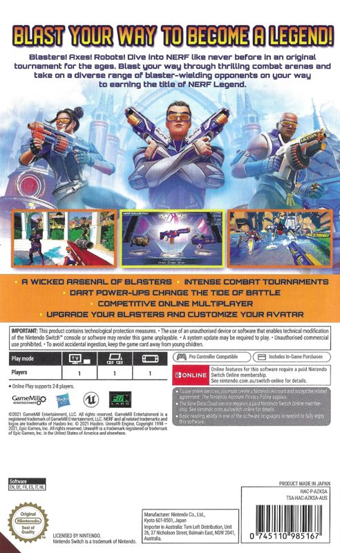 Back Cover for Nerf Legends (Nintendo Switch)
