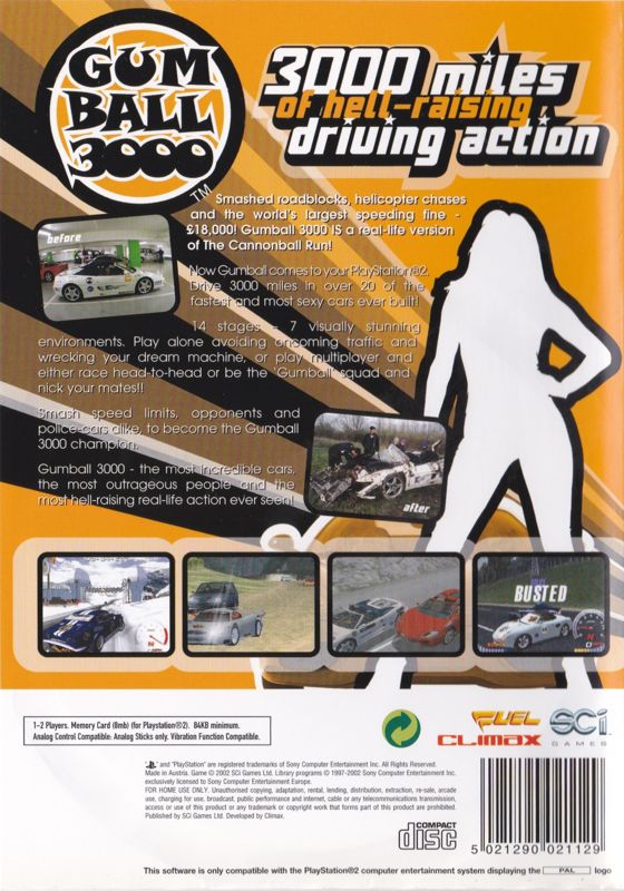 Back Cover for Gumball 3000 (PlayStation 2)