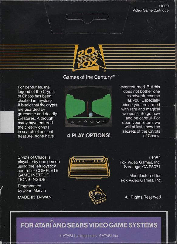 Back Cover for Crypts of Chaos (Atari 2600)
