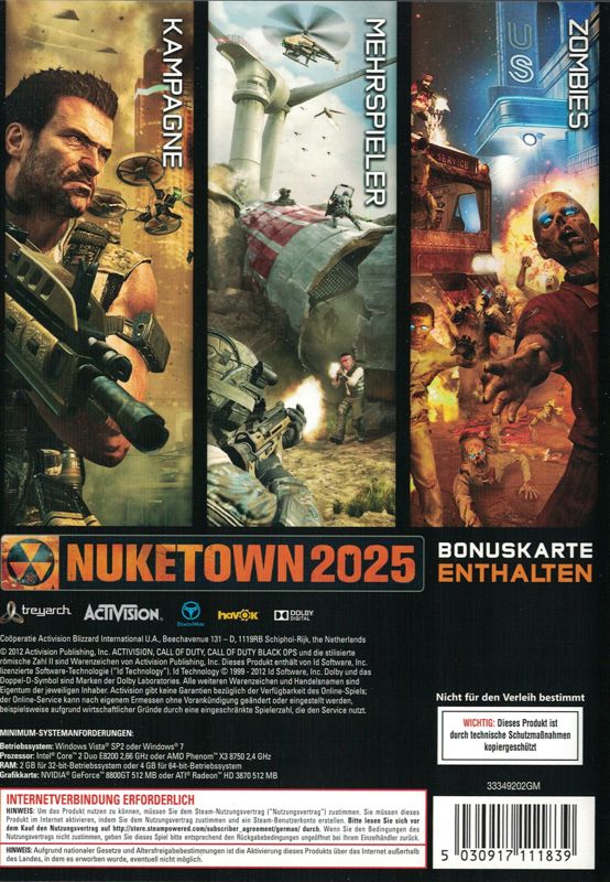 Back Cover for Call of Duty: Black Ops II (Windows)