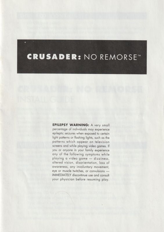 Other for Crusader: No Remorse (DOS): Installation Guide Front
