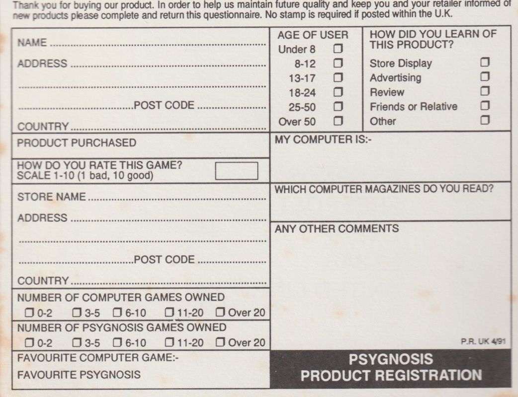 Other for Discworld (DOS) (German voice acting): Registration Card Back