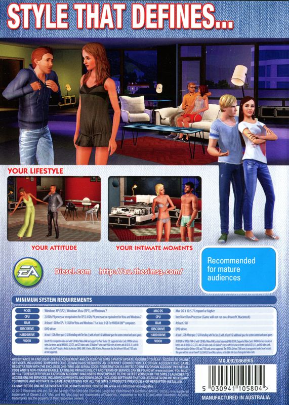 Back Cover for The Sims 3: Diesel Stuff (Macintosh and Windows)