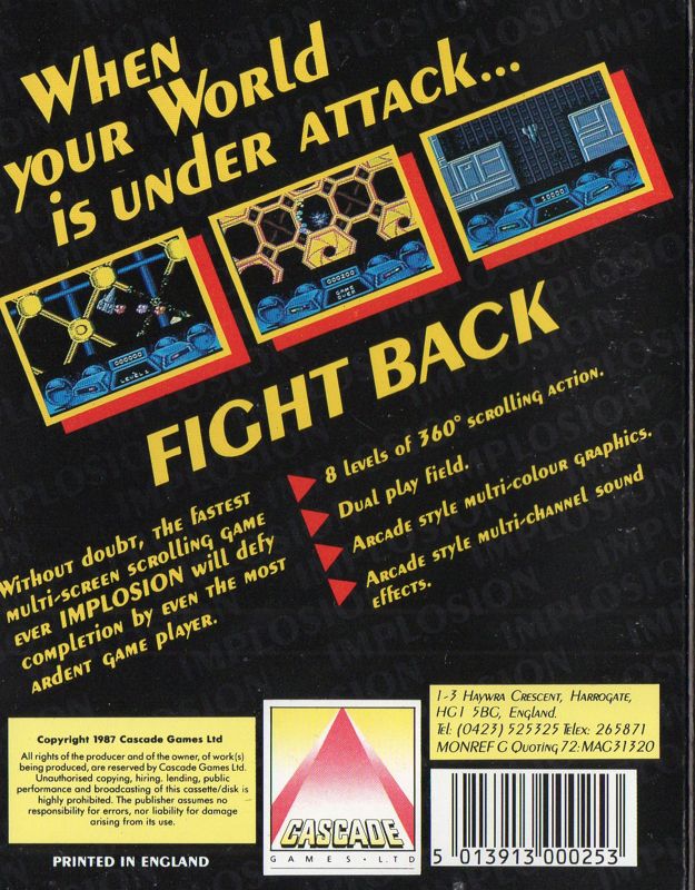 Back Cover for Implosion (Commodore 64)