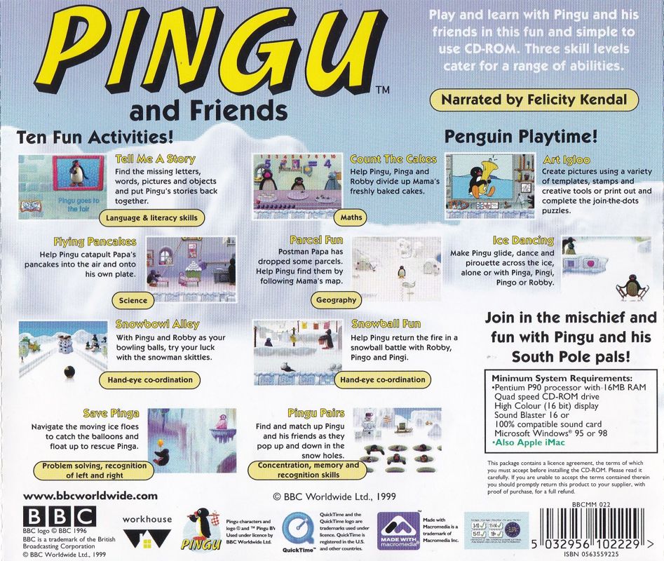 Back Cover for Pingu and Friends (Macintosh and Windows)