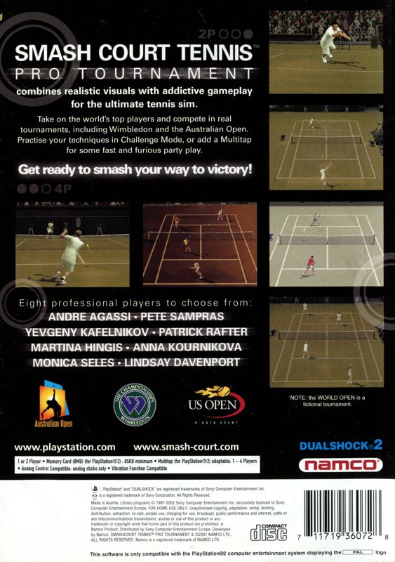 Back Cover for Smash Court Tennis: Pro Tournament (PlayStation 2)