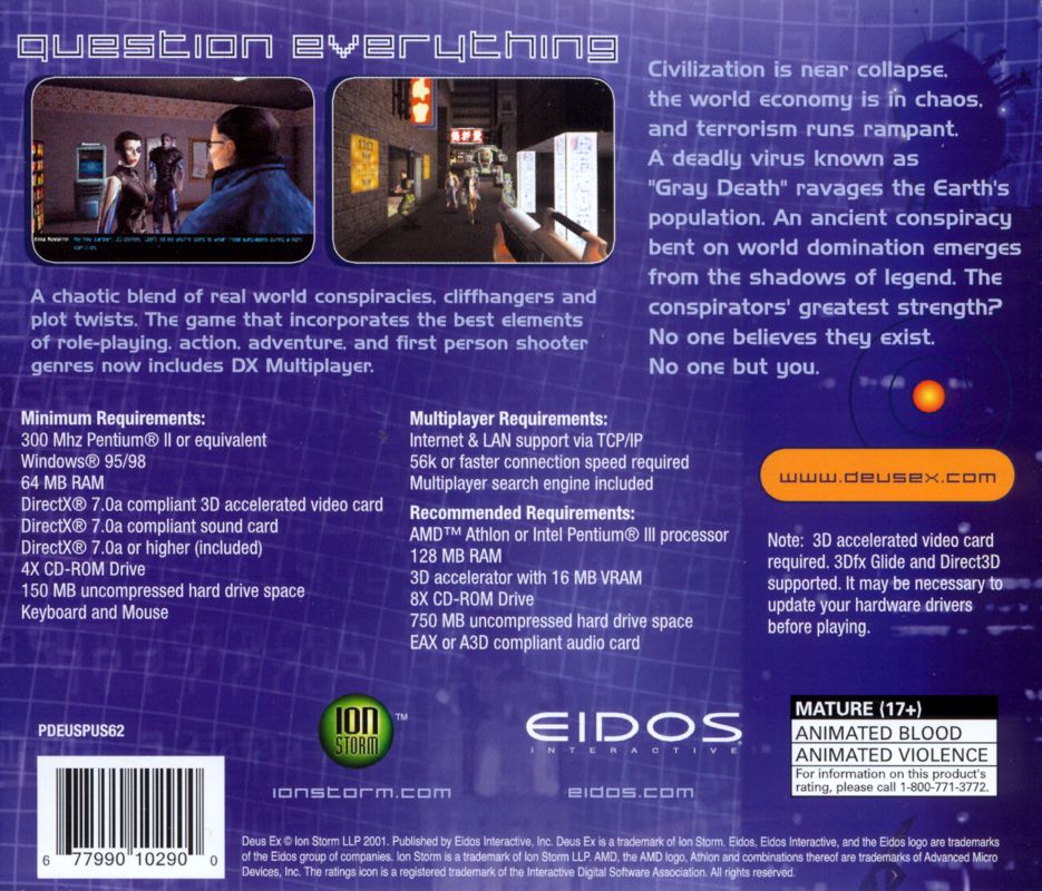 Back Cover for Deus Ex: Game of the Year Edition (Windows)