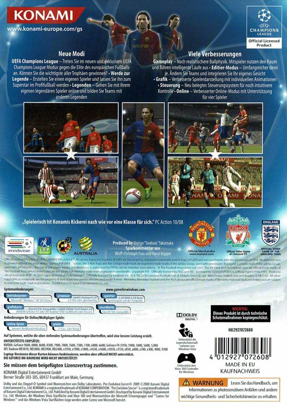 Back Cover for PES 2009: Pro Evolution Soccer (Windows)