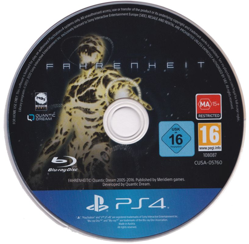 Media for Fahrenheit: 15th Anniversary Edition (PlayStation 4)