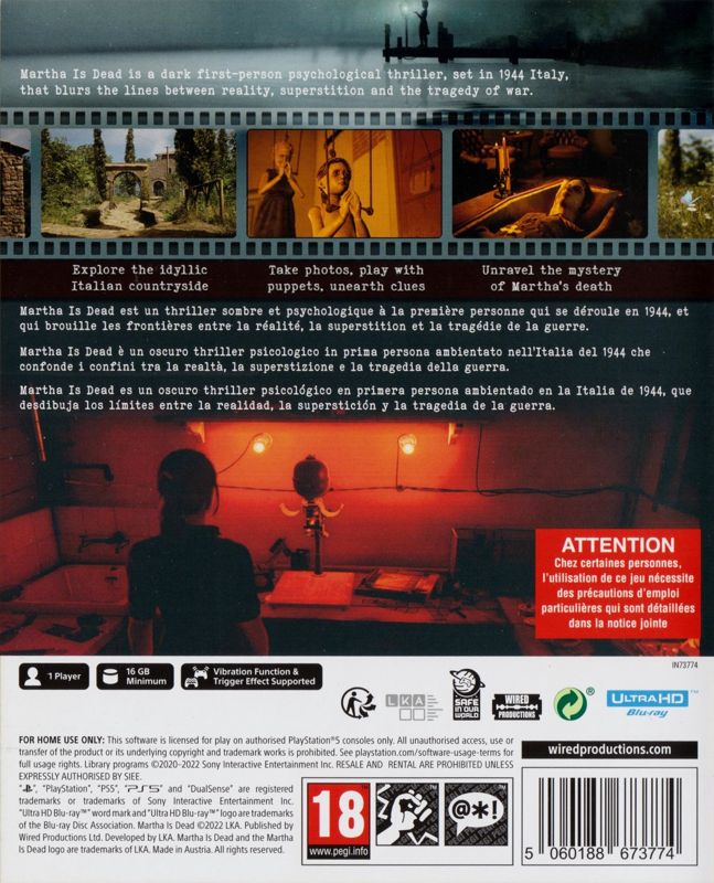 Back Cover for Martha Is Dead (PlayStation 5)
