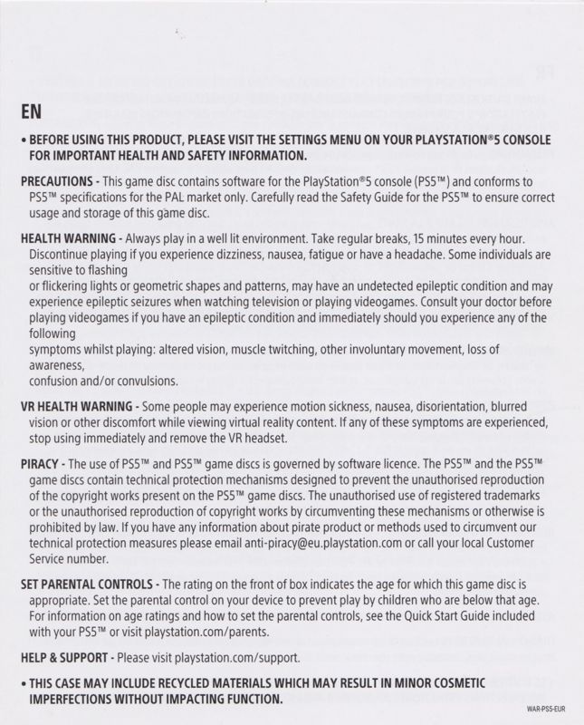 Extras for Martha Is Dead (PlayStation 5): Health and Safety Precautions Booklet - Front
