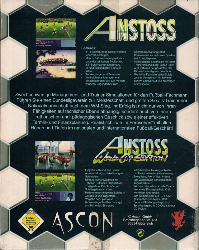 Back Cover for Anstoss (Amiga) (AGA version)