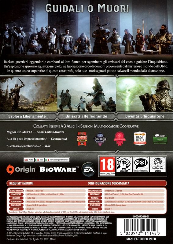 Back Cover for Dragon Age: Inquisition (Windows)