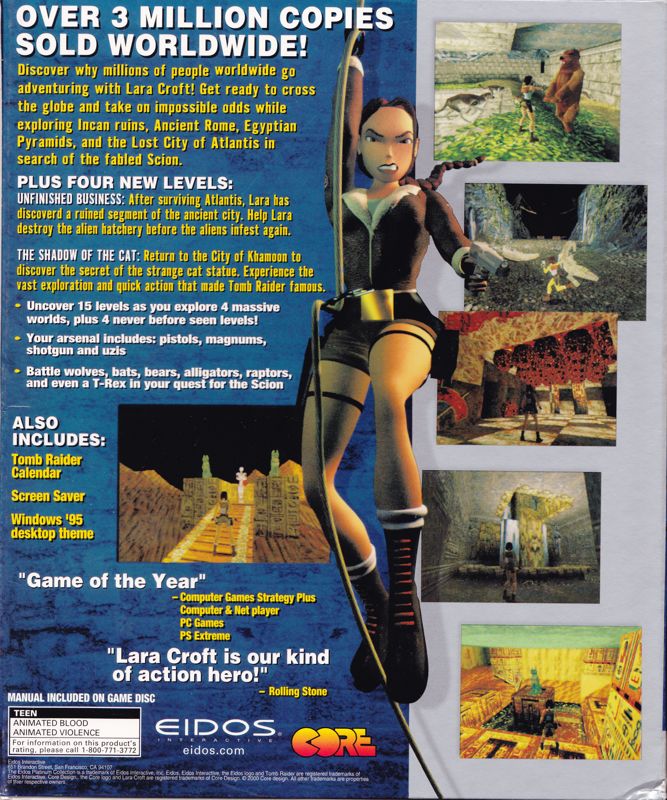 Back Cover for Tomb Raider: Gold (DOS) (Eidos Platinum Collection release)