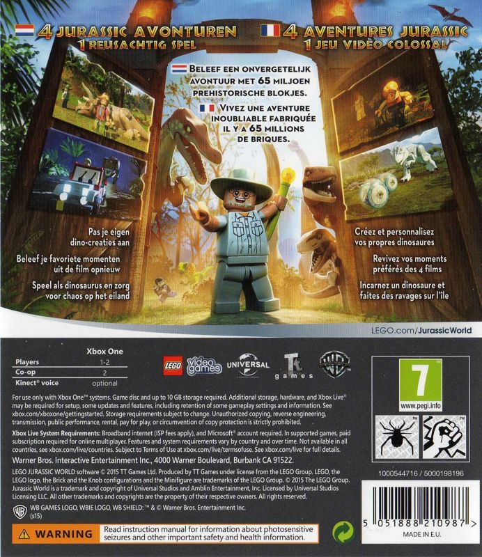 Back Cover for LEGO Jurassic World (Xbox One)