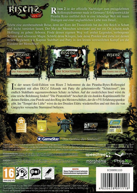 Back Cover for Risen 2: Dark Waters - Gold Edition (Windows)