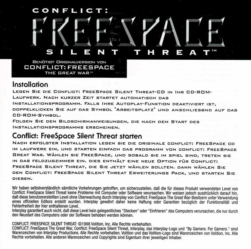 Extras for Descent: Freespace - Silent Threat (Windows): Install Instructions - Front