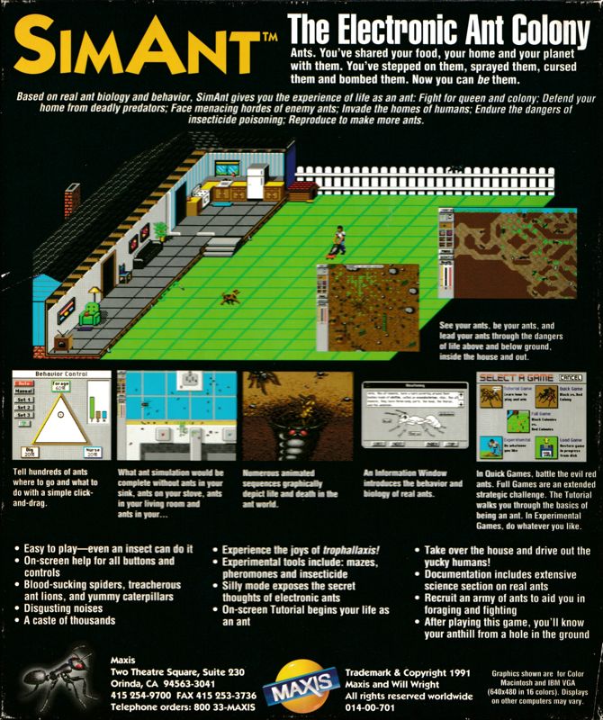 Back Cover for SimAnt (DOS) (Different Maxis label)