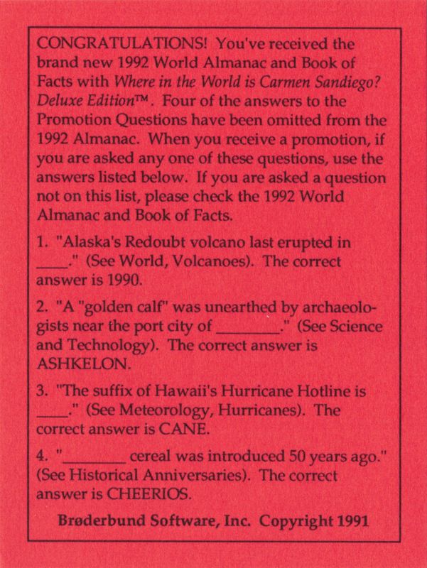Other for Where in the World Is Carmen Sandiego? (Deluxe Edition) (DOS) (Alternate disks): Errata