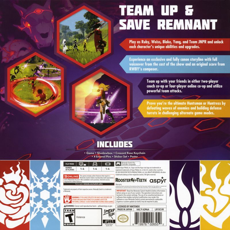 Back Cover for RWBY: Grimm Eclipse - Definitive Edition (Nintendo Switch) (Limited Run Games release)