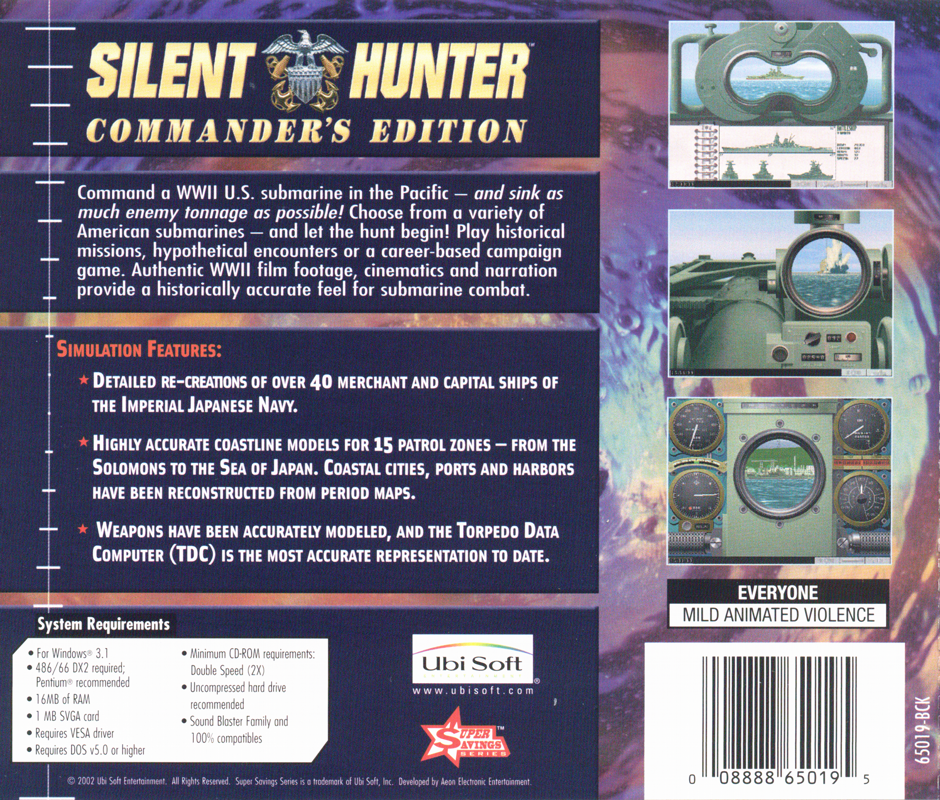 Back Cover for Silent Hunter: Commander's Edition (DOS) (Super Savings Series release)