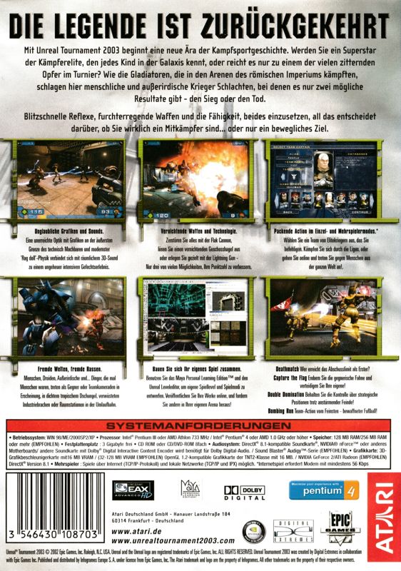 Back Cover for Unreal Tournament 2003 (Windows) (Re-release)