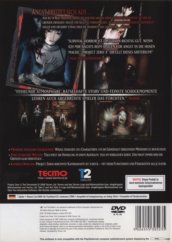 Back Cover for Fatal Frame III: The Tormented (PlayStation 2)