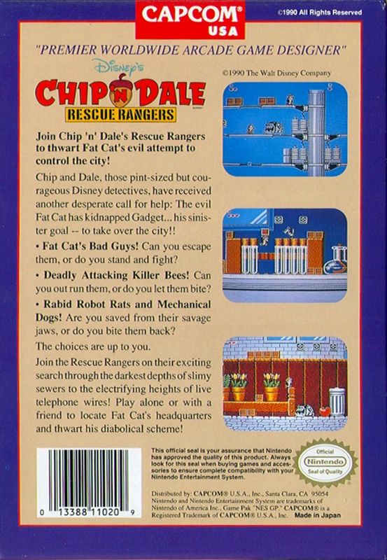 Back Cover for Disney's Chip 'n Dale: Rescue Rangers (NES)