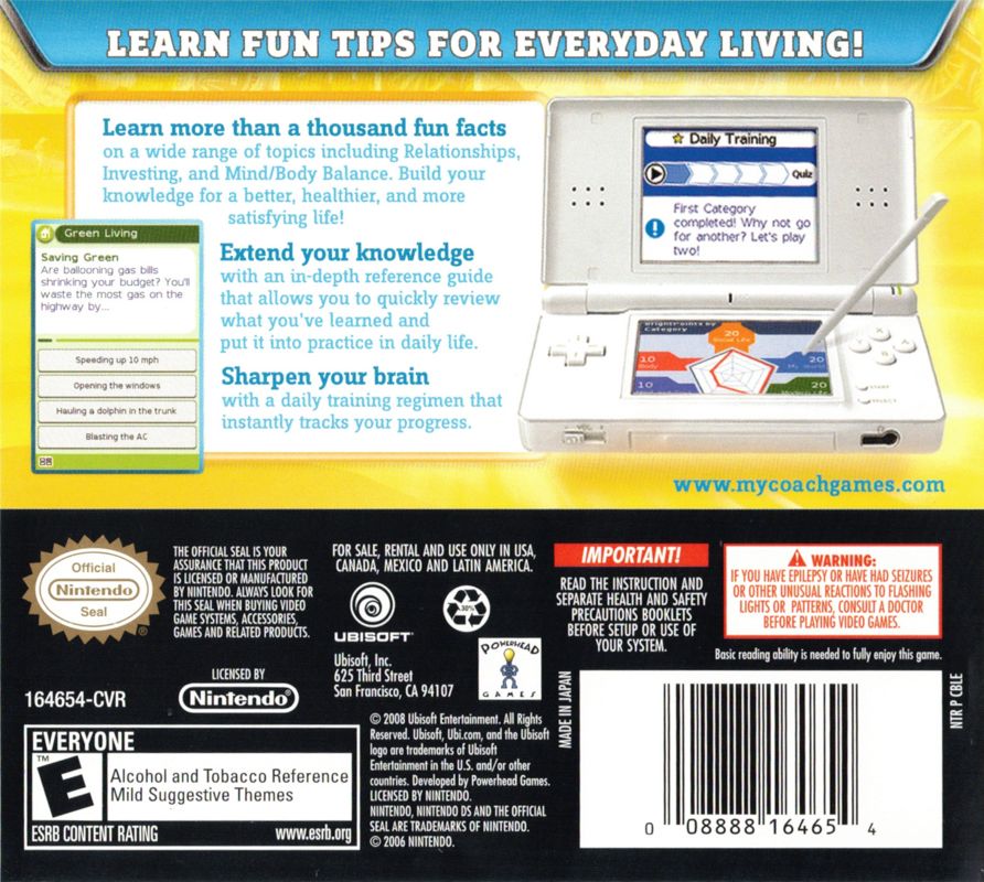 Back Cover for My Fun Facts Coach (Nintendo DS)