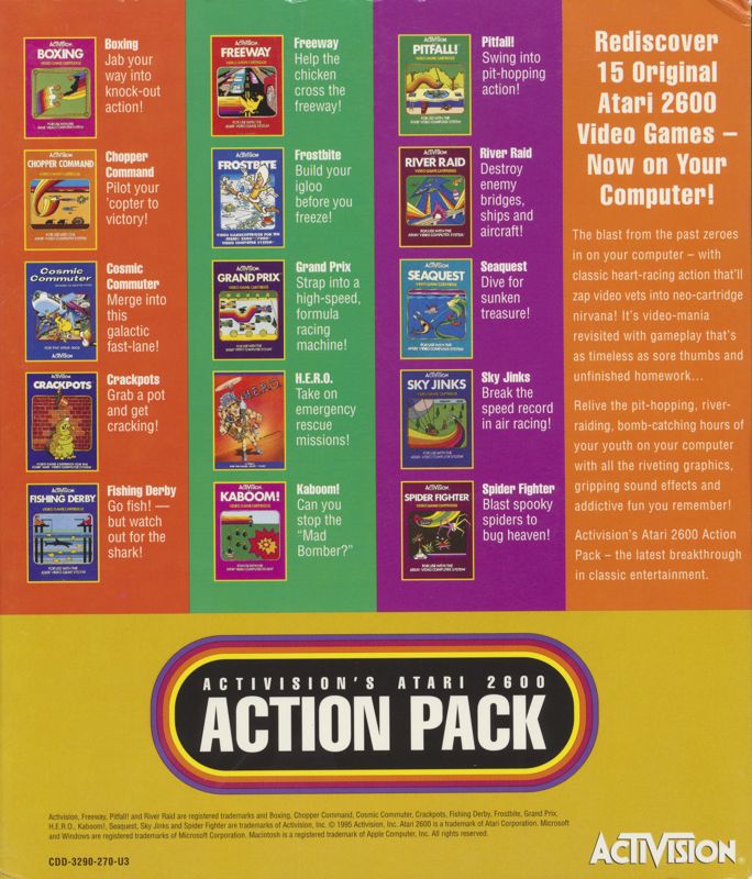 Back Cover for Activision's Atari 2600 Action Pack (Macintosh and Windows and Windows 3.x)