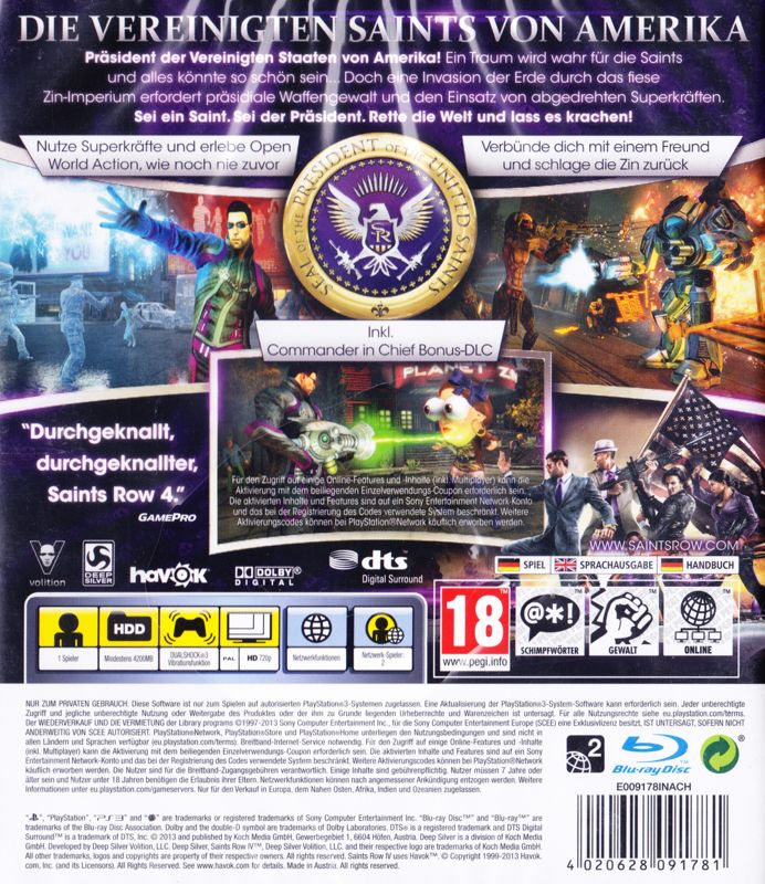 Back Cover for Saints Row IV (Commander in Chief Edition) (PlayStation 3)