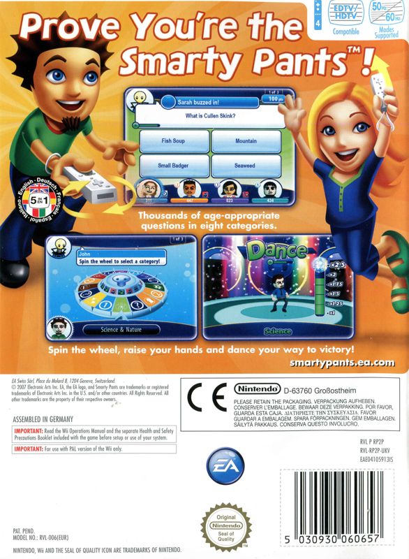 Back Cover for Smarty Pants (Wii)
