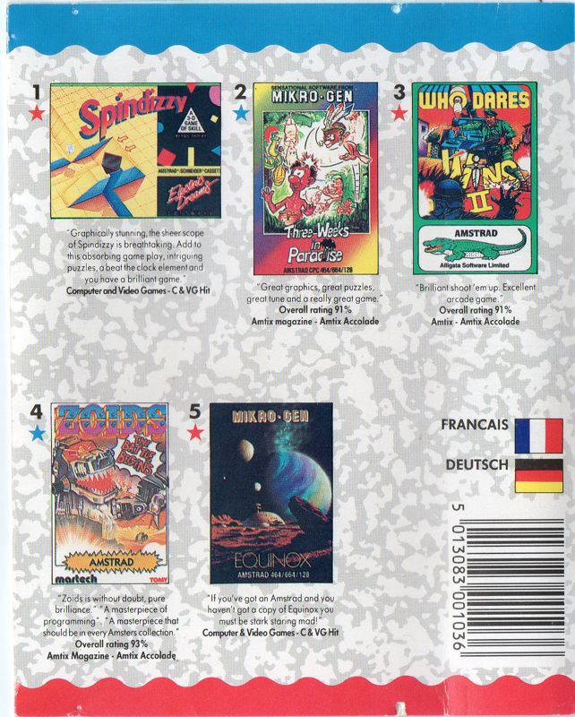 Back Cover for Five Star Games (Amstrad CPC)